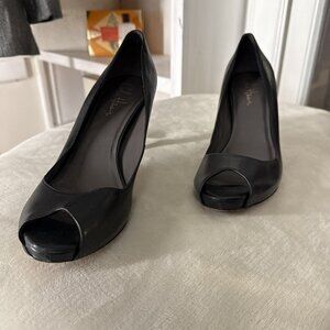 Cole Haan Women's Black soft Leather4 Inch Peep Toe Pump Shoes